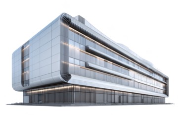 Modern architectural building with glass facade and sleek design