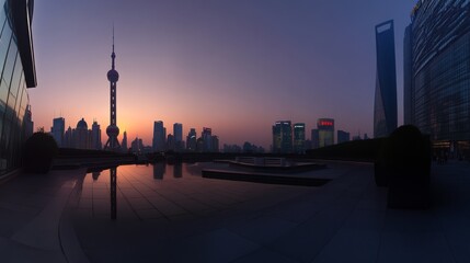 Captivating panoramic view of shanghai's modern skyline at dusk urban landscape photography dynamic cityscape aerial perspective
