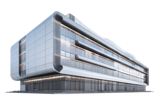 Modern architectural building with glass facade and sleek design