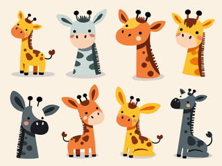Obraz premium Set of funny cartoon giraffe 