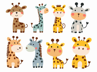 Naklejka premium set of cartoon animals, Set of funny cartoon giraffe 