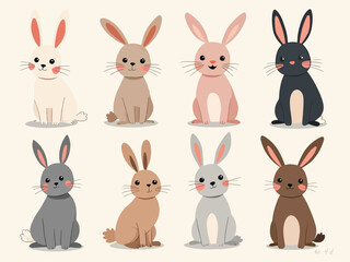 Set of funny rabbits