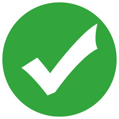 White Check Mark Icon Inside a Green Circle, Isolated