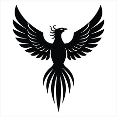 Majestic black phoenix with wings spread wide symbolic of rebirth and mythology