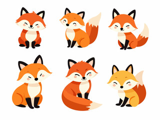 Set of funny cartoon fox, set of funny animals
