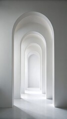 Fototapeta premium Minimalist white hallway with repeating arched doorways creating a sense of depth and perspective