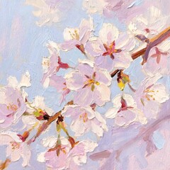 cherry blossom sakura oil painting, impasto technique
