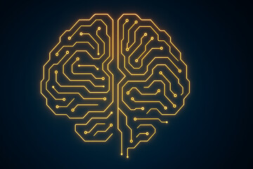Artificial intelligence brain circuit board, glowing digital neural network design, futuristic machine learning concept, electronic mind technology, innovation deep learning data processing cyber inte