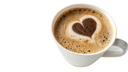 Cup of Coffee with Heart Latte Art Isolated PNG. AI Generated.
