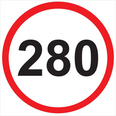 280 km/h Maximum Speed Red Circle Road Sign Isolated on White Background