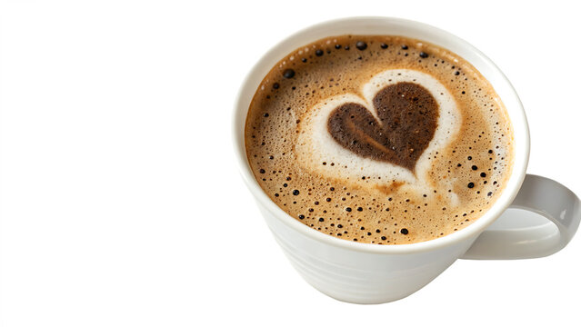 Cup of Coffee with Heart Latte Art Isolated PNG. AI Generated.
