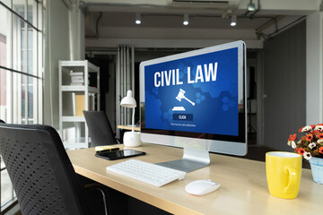 Civil law brisk information showing on computer screen for Common Justice Legal Regulation Rights Concept