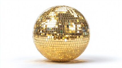 Golden Disco Mirror Ball on White Background for Party and Event Decor