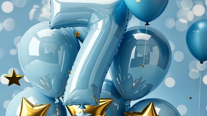 Blue balloon celebration with gold stars and sparkling bokeh background - Powered by Adobe