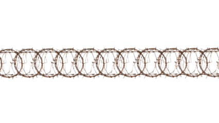 Rusty barbed wire for edgy designs, symbolizing resilience, boundaries and rustic charm in industrial themes and impactful layouts