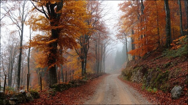 Autumnal forest path in a misty landscape - Powered by Adobe