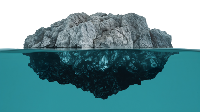 Dramatic iceberg floating majestically in the ocean depths, reflecting its hidden mass underwater, conveying strength and mystery in nature's design