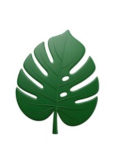 Iconic Monstera Leaf in a Sculptural 3D Render with a Smooth Matte Green Finish Isolated on White.