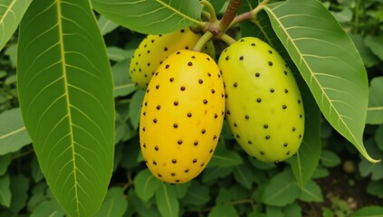 A ripe health-benefiting carica papaya in a flourishing garden