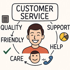 service concept with business elements on blackboard