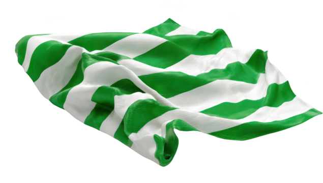 Green and white striped fabric flowing against black background