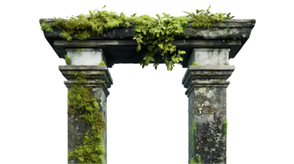 Mossy gate column Isolated transparent on white background