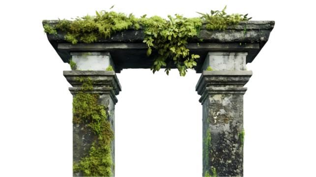 Mossy gate column Isolated transparent on white background