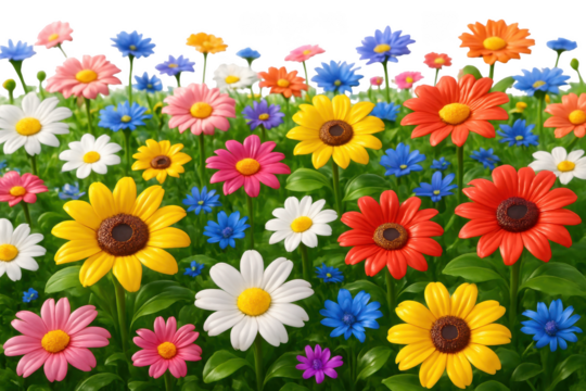 Colorful flower field illustration isolated illustration on transparent background