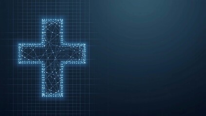 Fototapeta premium Digital Plus Sign Symbol on a Blue Background Represents Connection Addition Healthcare and Technology Advancements