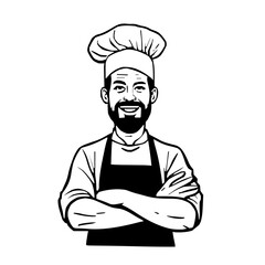 Detailed minimalist line vector art illustration of a baker with modern digital and vintage aesthetic elements for graphic resource use