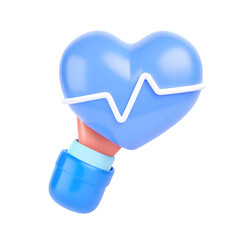 3D Rendering of Hand Holding Heart with ECG Line for Healthcare Medical and Wellness Concepts on Black Background