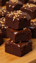 Ok Homemade chocolate brownies on a cutting board close-up