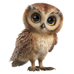 Fototapeta premium Adorable, fluffy brown owl with big, expressive eyes, looking directly at the viewer