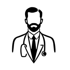 Stylish and simplified digital doctor icon rendered in refined line art with precise strokes and a clear silhouette design