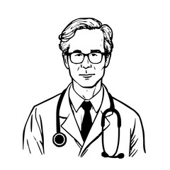 Detailed minimalistic vector icon illustration of a doctor with modern clean line art style and subtle monochrome accents