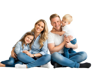 Obraz premium A joyful young family, radiating happiness and togetherness, embraces precious moments, symbolizing the warmth and love within a modern household.