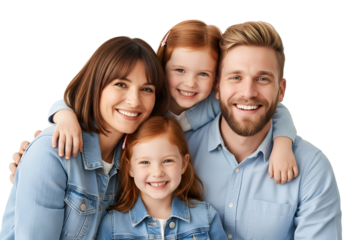 A heartwarming portrait of a joyful family, parents and their two cheerful daughters, radiating pure happiness and togetherness, showcasing their loving bond.