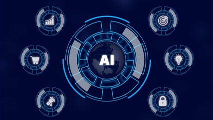 AI Personal data protection regulation cyber security. Business network concept. a futuristic holographic advanced HUD circle platform Business, network background concept - Powered by Adobe