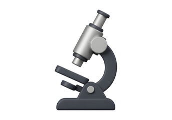 Minimalist 3D Microscope Icon in Matte Silver and Grey Isolated for Scientific and Educational Concepts.
