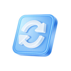 Two arrows icon button - update symbol. 3d blue glass update, refresh icon