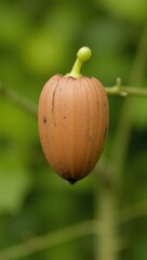 Portrait of a single perfectly detailed acorn with a tiny sprout beginning to grow