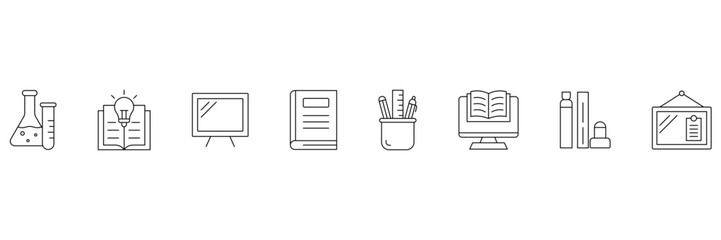 Science, education, learning, stationery, book, computer and art equipment icon vector illustration