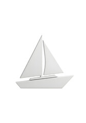 Minimalist 3D Sailboat Icon Rendered in Matte White with Soft Subtle Shadows.