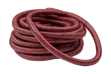 Tightly coiled red and black braided rope, perfect for various uses