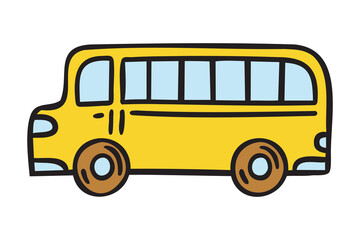 School bus, transport to class, colorful school doodle, hand drawn
