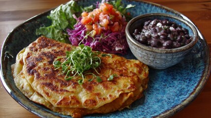 vegan fried tortilla with black beans, healthy food, 16:9