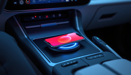 Obraz premium Smartphone wireless charging car interior technology modern dashboard create futuristic atmosphere in this vehicle interior