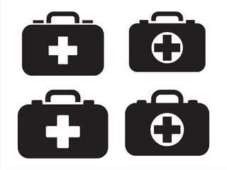 Obraz premium First Aid Kit Icons Collection of Emergency Medical Supplies and Health Care Equipment in Black Silhouette Style