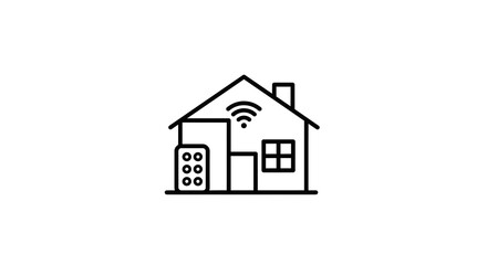 Minimalist Smart Home Icon with WiFi Signal and Remote Control Panel on a White Background.