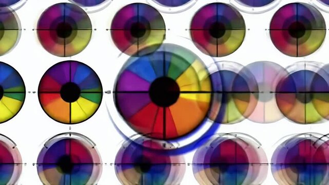 Dynamic abstract background featuring a vibrant array of circular color spectrums and wheels, representing concepts of vision and data.